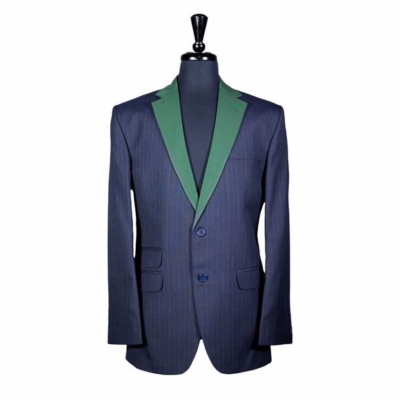 Mens Blazer Blue Green Striped Wool Formal Suit Jacket Wedding Sport Coat 40R - Picture 1 of 6